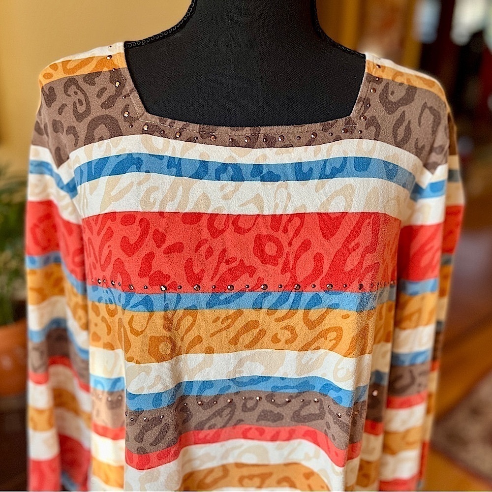 Alfred Dunner Petite Three Quarter Sleeve Square Neck Top - Picture 2 of 8